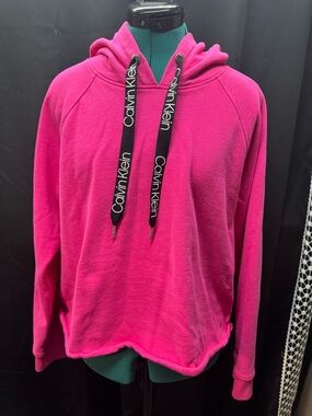 Calvin Klein Hot Pink Hooded Sweatshirt with Logo Drawstrings